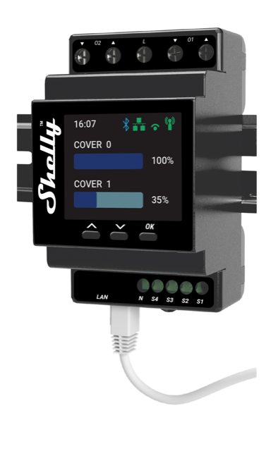 Shelly Hutschiene Pro Dual Cover & Shutter PM Relais max. 32A 1 Phase 2 x bidirektionale Motorsteuerung Messfunktion WLAN LAN BT