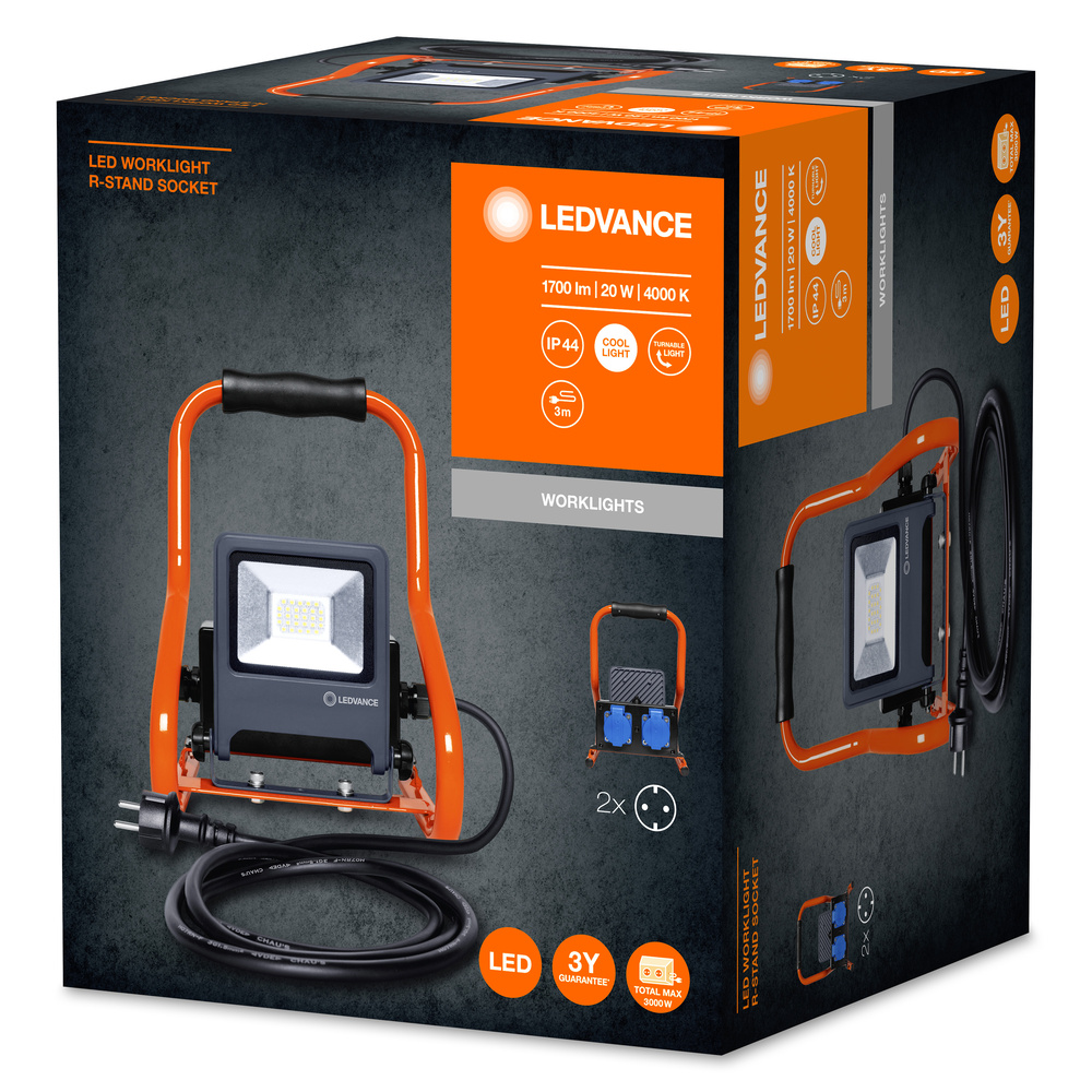 Ledvance Portable LED work light with built-in sockets WORKLIGHTS R-STAND SOCKET (GEN 2) 20 W/4000 K – 4058075321304