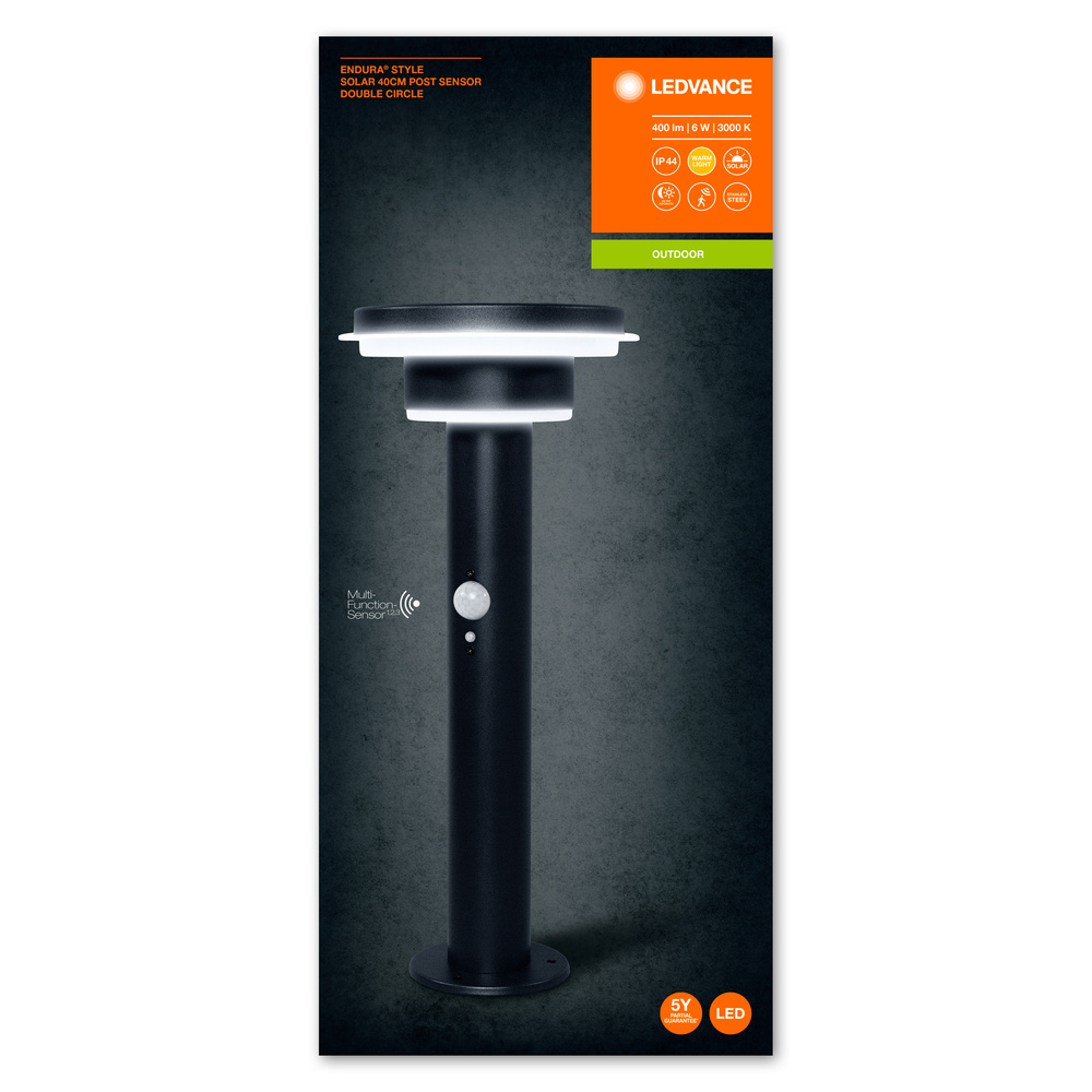 Ledvance LED-Außenleuchte Solar Laternenleuchte mit Sensor ENDURA STYLE SOL 2CIRCLE40CM6WBK – 4058075392748