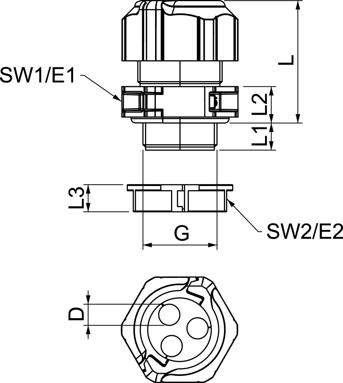 OBO Bettermann Vertr Kabelverschraubung teilbar, mit Gegenm. V-TEC TB25 3x9 - 2024928