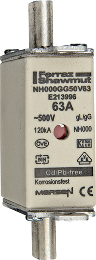 Mersen NH-Sicherungseinsatz SF Gr.000 gG 63A/500VKM NH000GG50V63 - E213996 Mersen NH-Sicherungseinsatz SF Gr.000 gG 63A/500VKM NH000GG50V63 - E213996