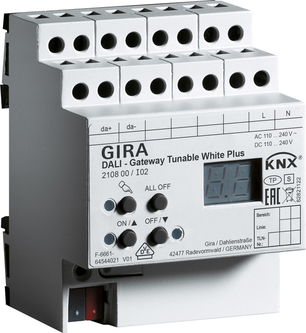 Gira DALI-Gateway Tunable Plus KNX REG ws 210800