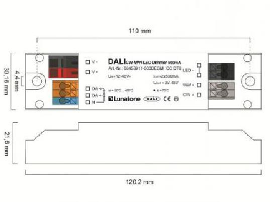 Lunatone Light Management LED-Dimmer DALI CW-WW 500mA gem- ceiling mouting - 86458911-500GMDE