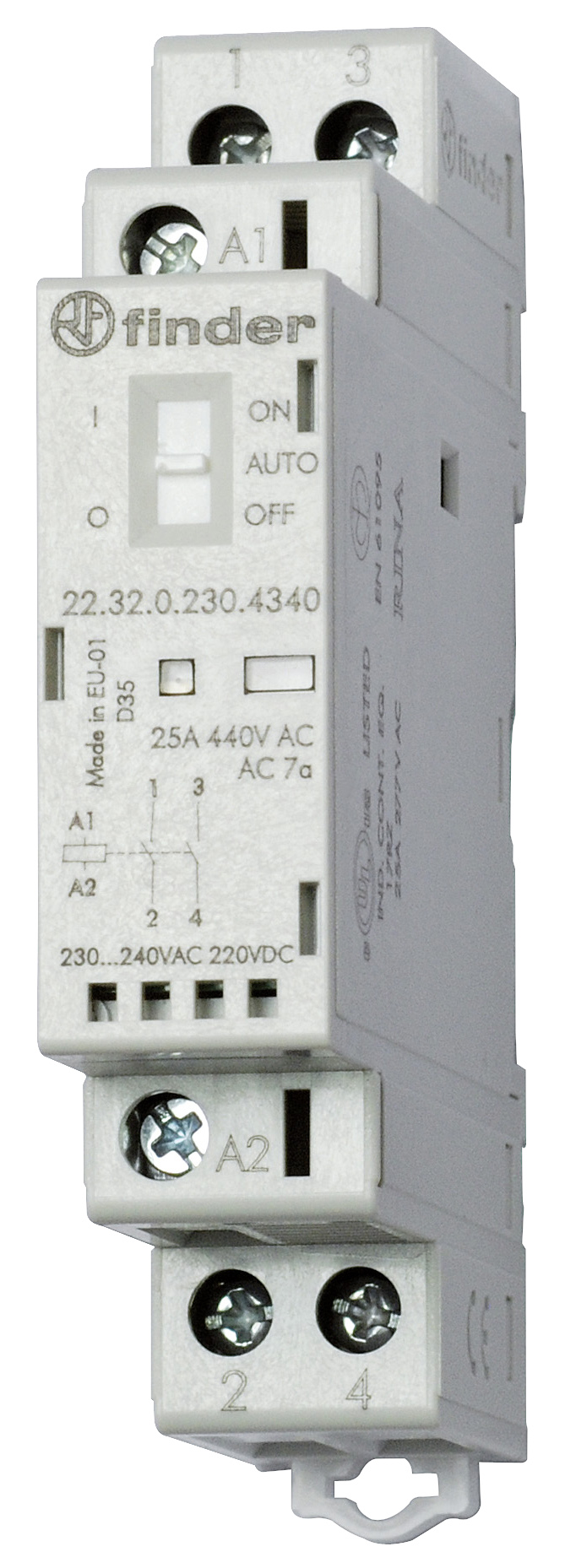 Finder Installationsschütz 230VAC/DC,2S,LED 22.32.0.230.4340