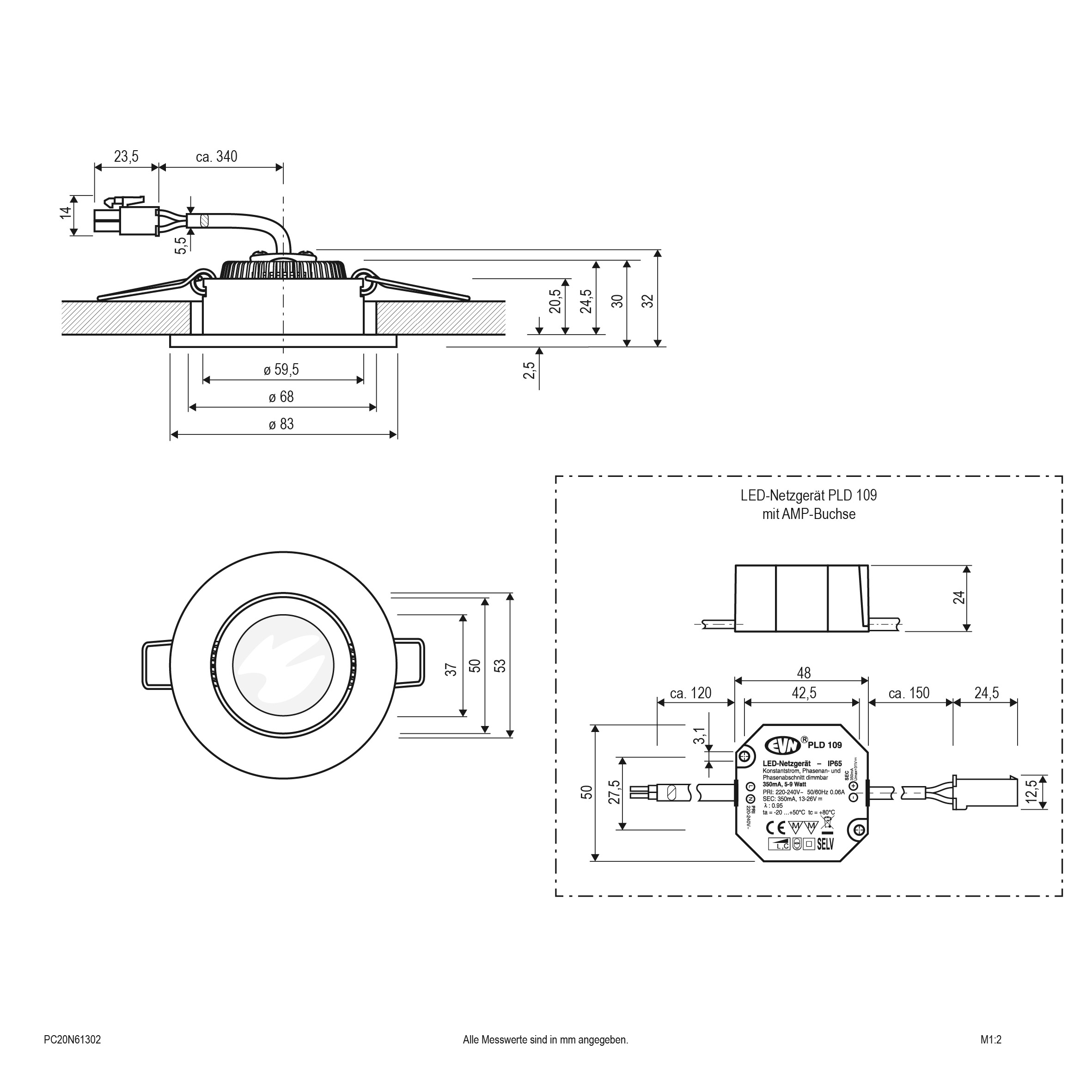 EVN Lichttechnik P-LED Deckeneinbauleuchte 3000K 230V rund eds PC20N61302