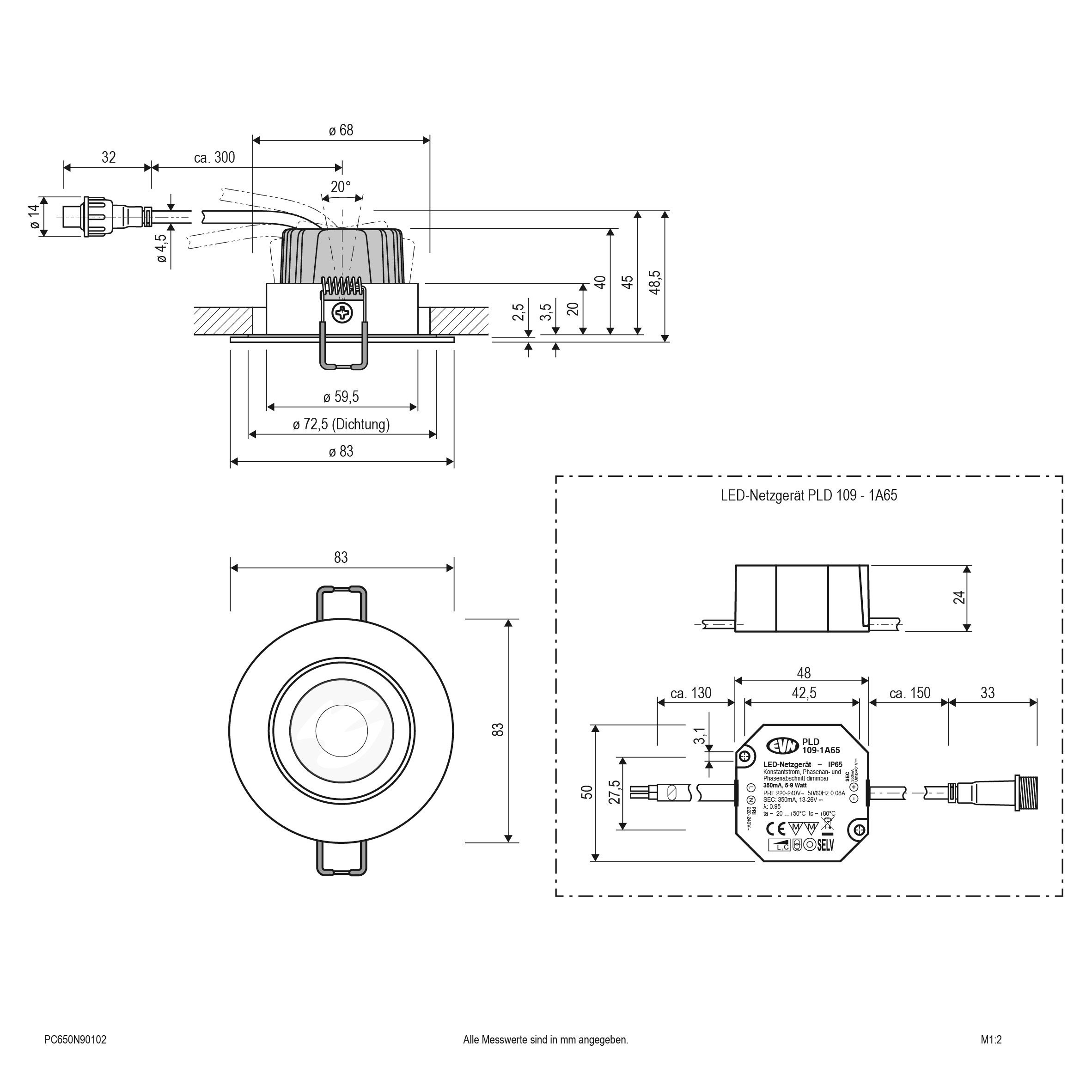 EVN Lichttechnik P-LED Einbauleuchte 230V 3000K weiß PC650N90102