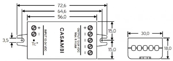 Casambi PWM Dimmer CBU-PWM4 Constant Voltage 12 / 24VDC - 72 / 144Watt - CBU-PWM4