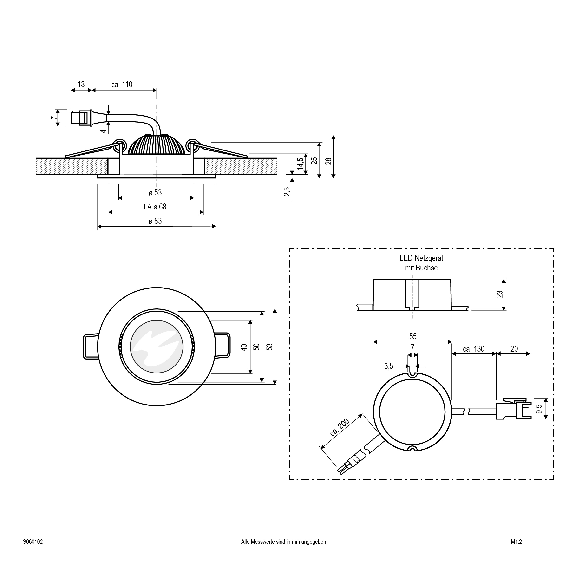 EVN Lichttechnik LED-Einbauleuchte 230V 830, dim., ws S060102