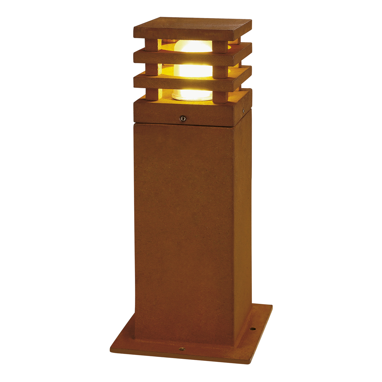 SLV RUSTY® 40, Outdoor Standleuchte, TC-DSE, IP55, eckig, stahl gerostet, L/B/H 12/12/40 cm, max. 11W