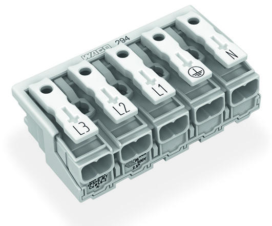 WAGO 5P-Leuchtenanschlussklemme ohne PE-Kontakt L3-L2-L1-PE-N 2,5 mm² - 294-4015