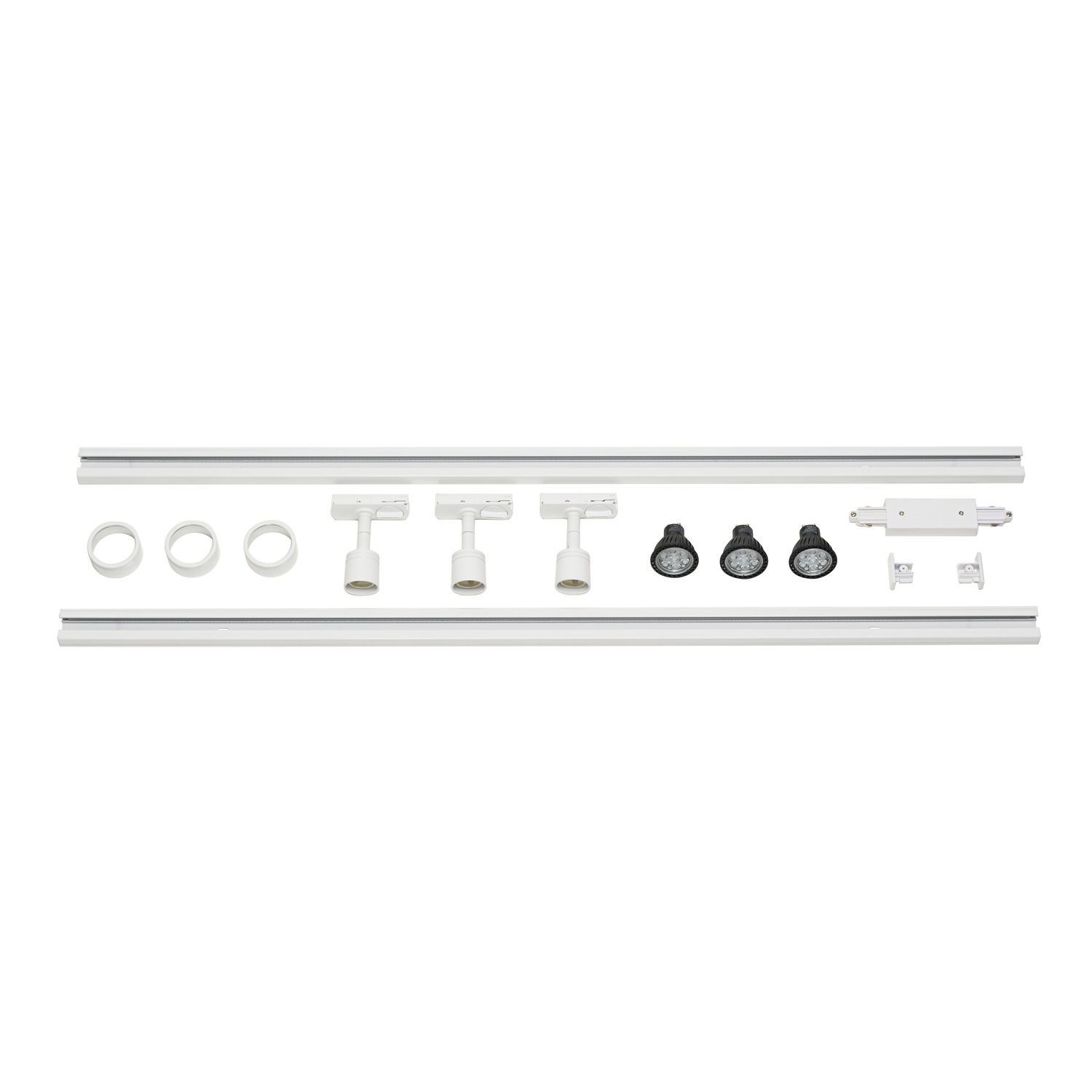 SLV 1PHASEN-HOCHVOLT-SET, dreiflammig, LED, weiß, inkl. 2x1 m Hochvoltschiene, 3xPurileuchtkopf, Längsverbinder, 2 Endkappen, 3x Dekoring, 3x LED GU10 Leuchtmittel - 143191