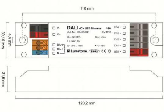 Lunatone Light Management LED-Dimmer DALI 4Ch LED Dimmer CV 16A