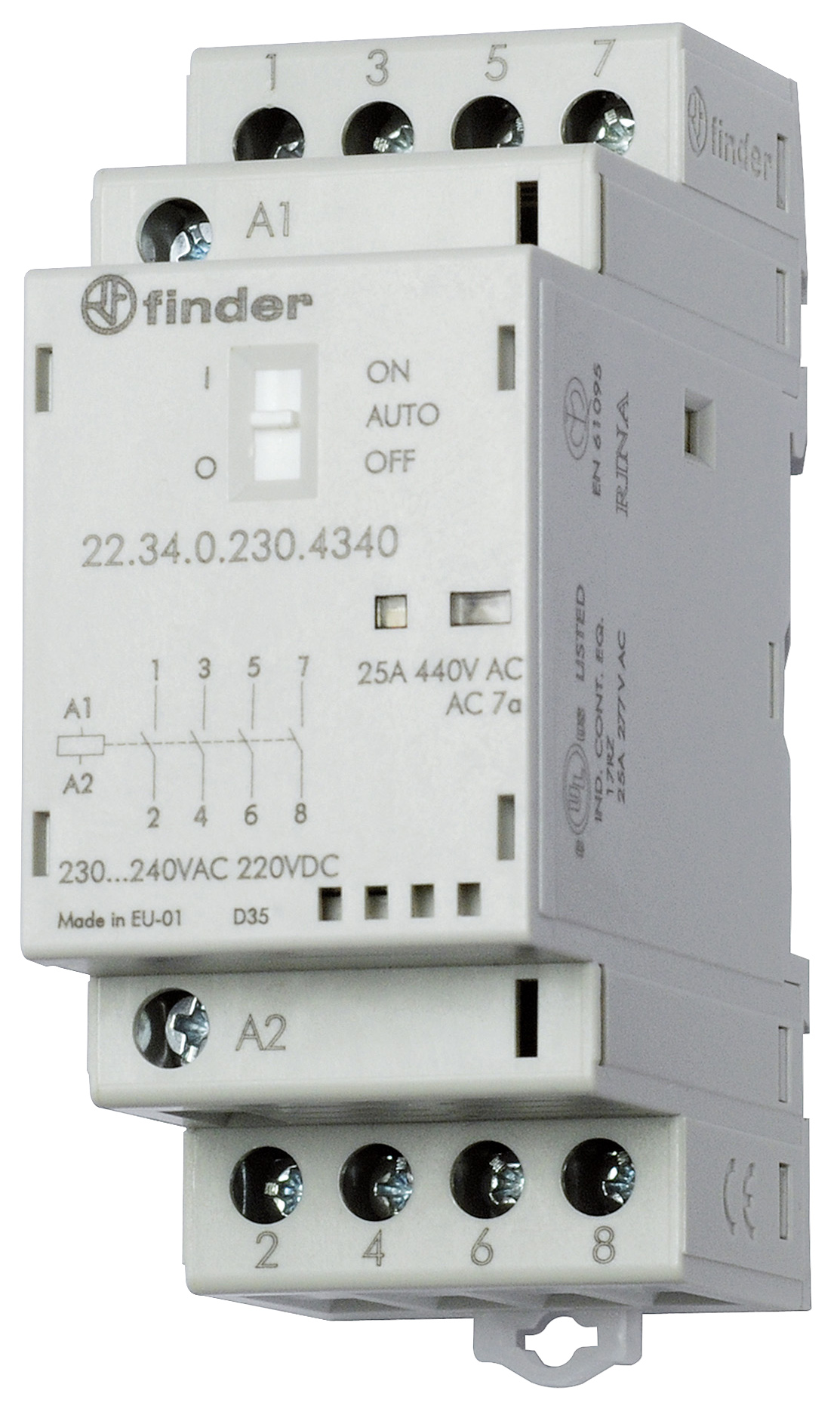 Finder Installationsschütz 230VAC/DC,4S,LED 22.34.0.230.4340