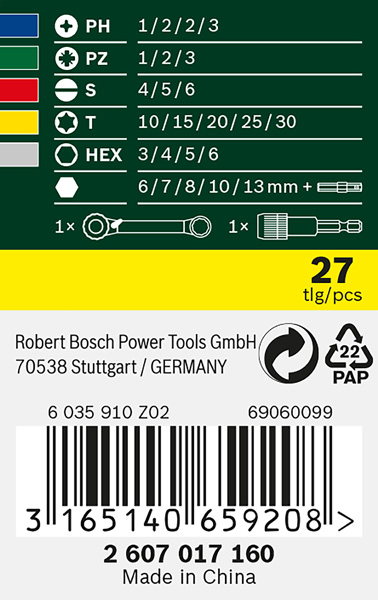 Bosch Power Tools Schrauberbit- und Ratschen-Set 2607017160