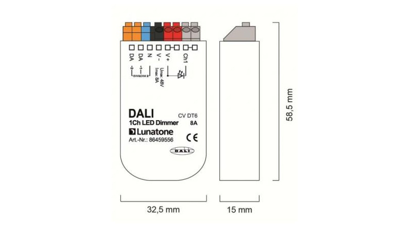 Lunatone LED-Dimmer DALI 1Ch LED Dimmer 8A CV 