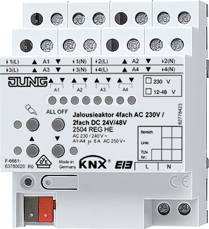 Jung KNX Jalousieaktor REG GehÃ¤use 4TE 2504 REGHE