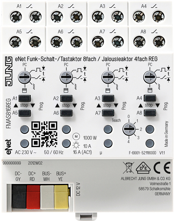 Jung Funk-Schalt/Jalousie-Aktor 8-/4-kanalig, REG FM AS 816