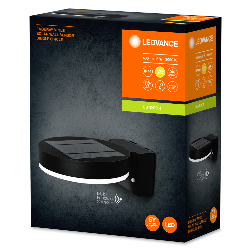 Ledvance LED-Außenleuchte Solar Laternenleuchte mit Sensor ENDURA STYLE SOL WALLCIRCLE6WBK  – 4058075392762