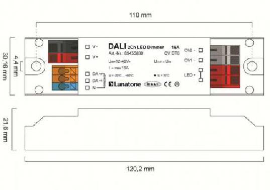 Lunatone Light Management LED-Dimmer DALI 2Ch LED Dimmer 16A CV