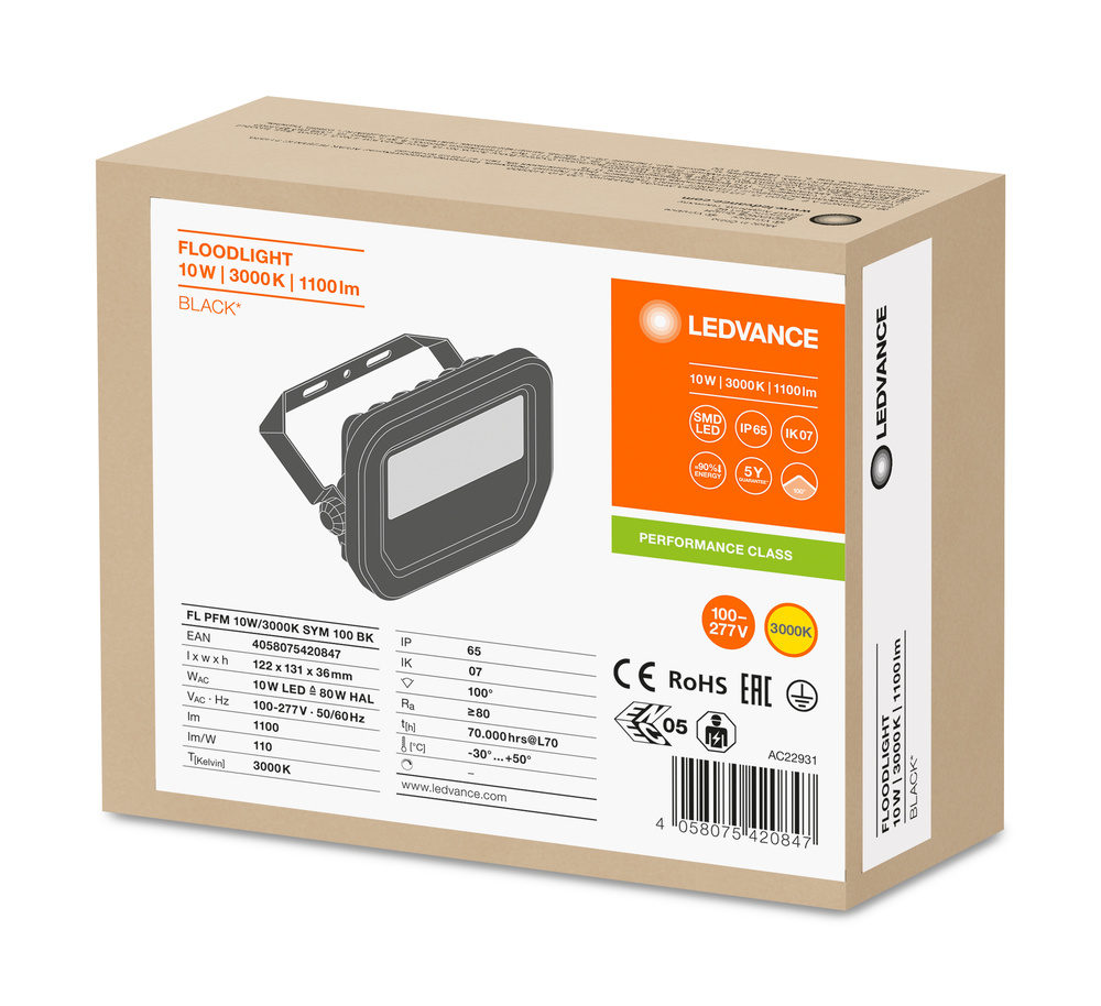 Ledvance LED-Fluter FLOODLIGHT 10 W 3000 K SYM 100 BK - 4058075420847