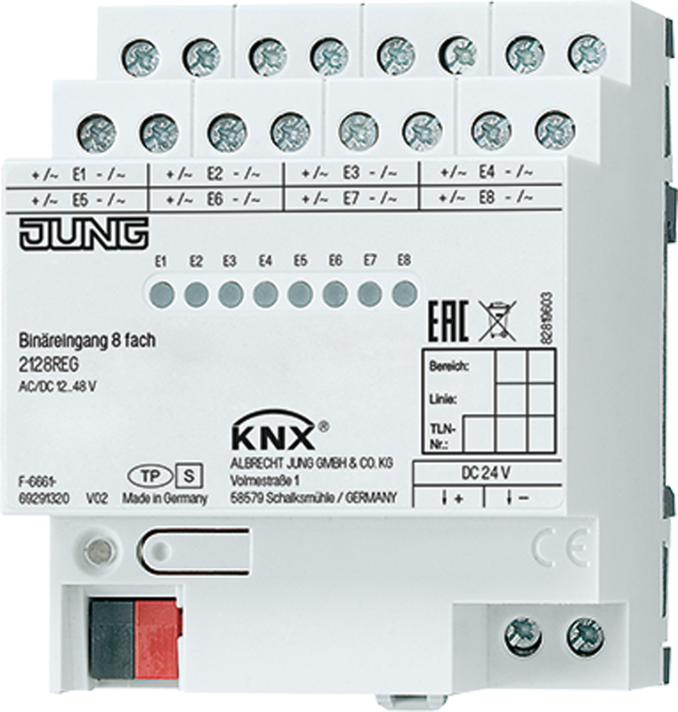 Jung KNX BinÃ¤reingang 8-fach REG GehÃ¤use 4TE 2128