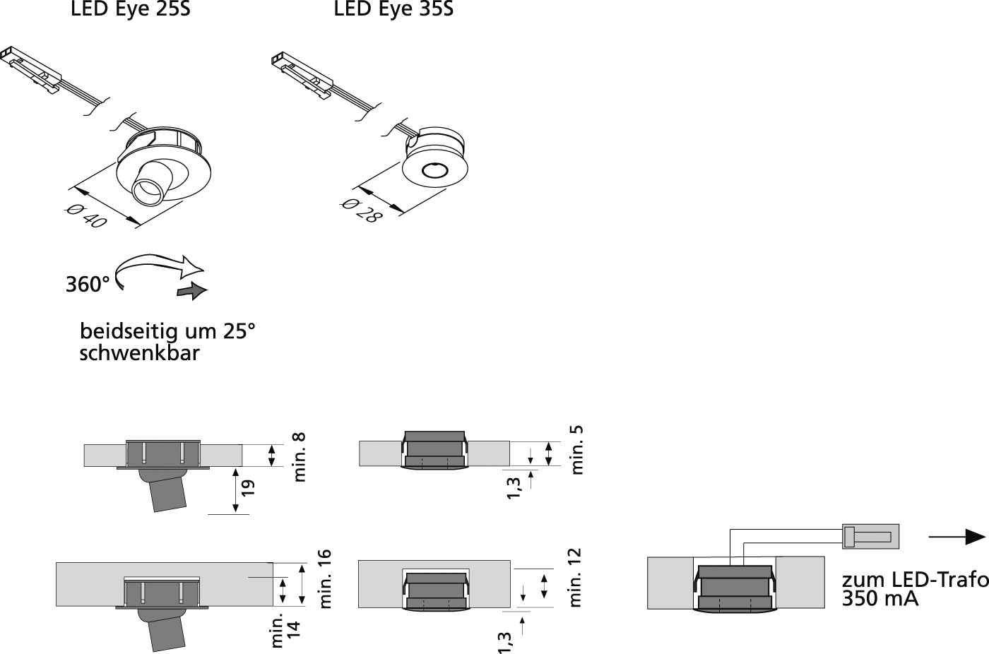 Hera LED-Einbauleuchte starr LED Eye 35S 1Www eds