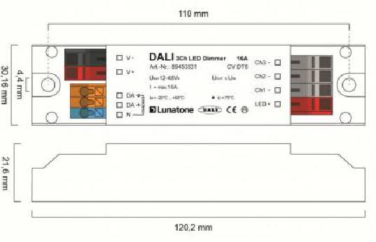 Lunatone LED-Dimmer DALI 3Ch LED Dimmer CV 10A