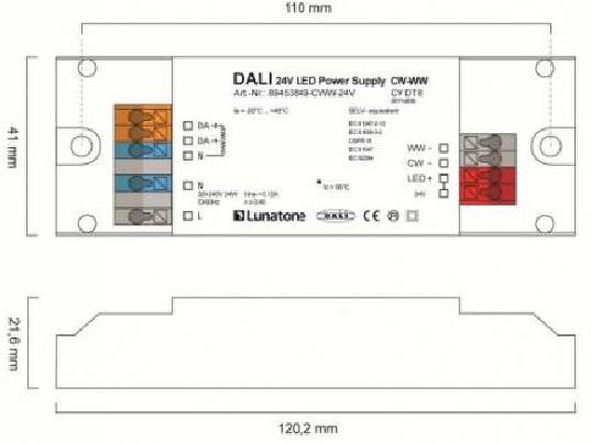Lunatone Light Management Power Supply DALI DT8 25W LED cw-ww CV 24V - 89453849-CWW-24V