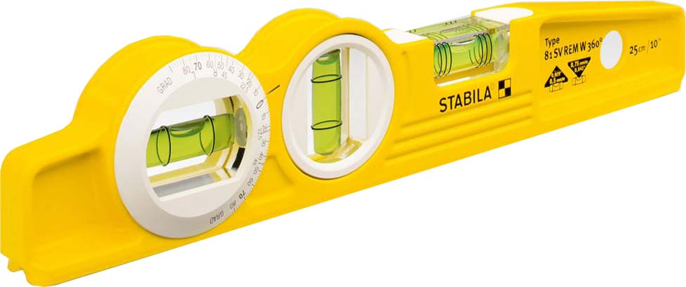 Stabila Torpedo-Wasserwaage 25cm, Winkellibelle 81 SVREM W360