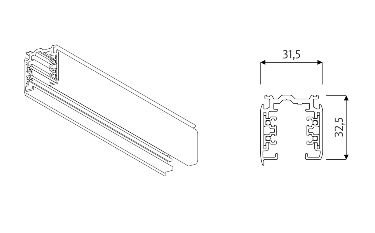 Oktalite 3PH power track surface-mounted 2m black