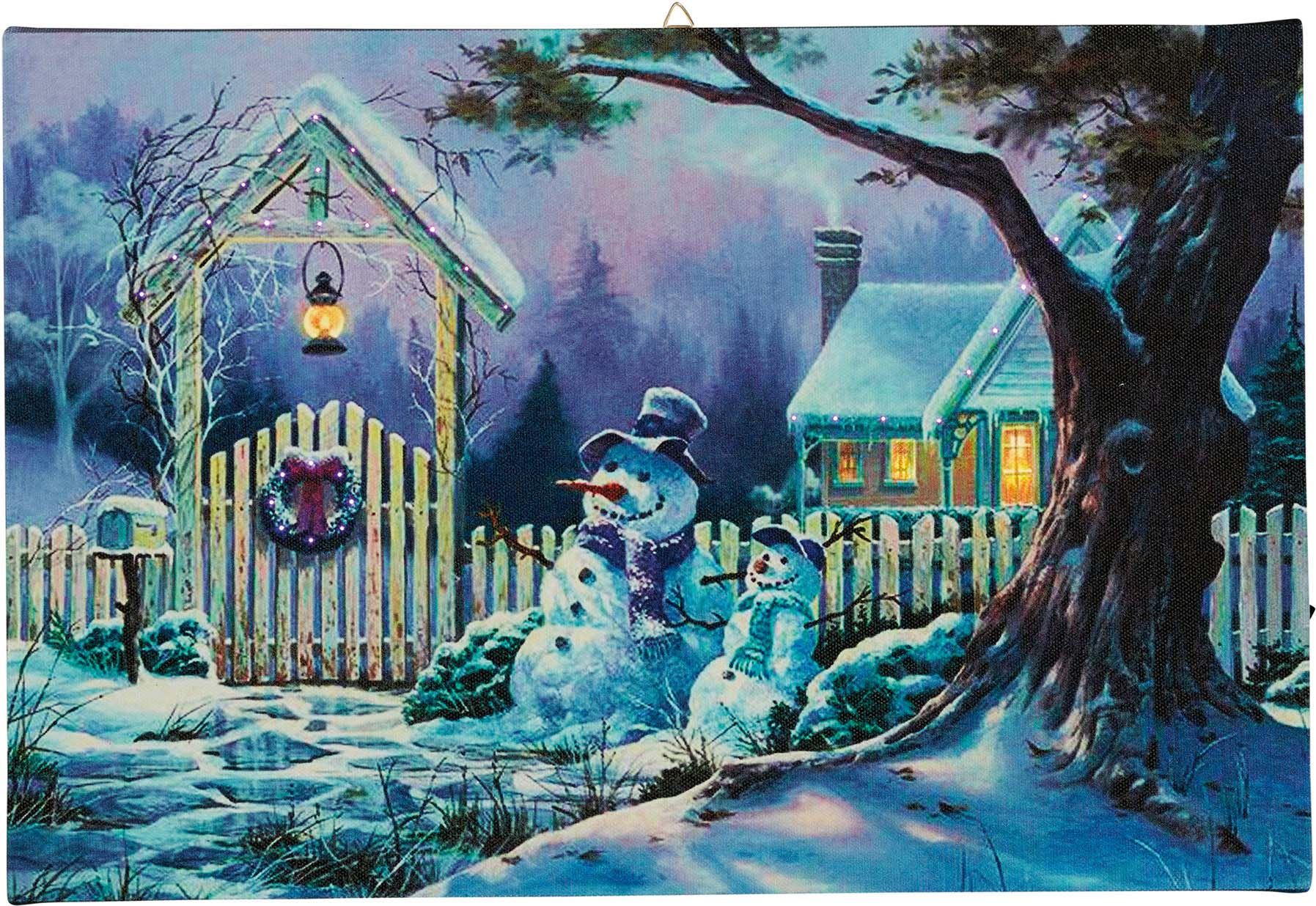 Hellum LED-Fiberoptikbild Schneemänner 521603 günstig online kaufen