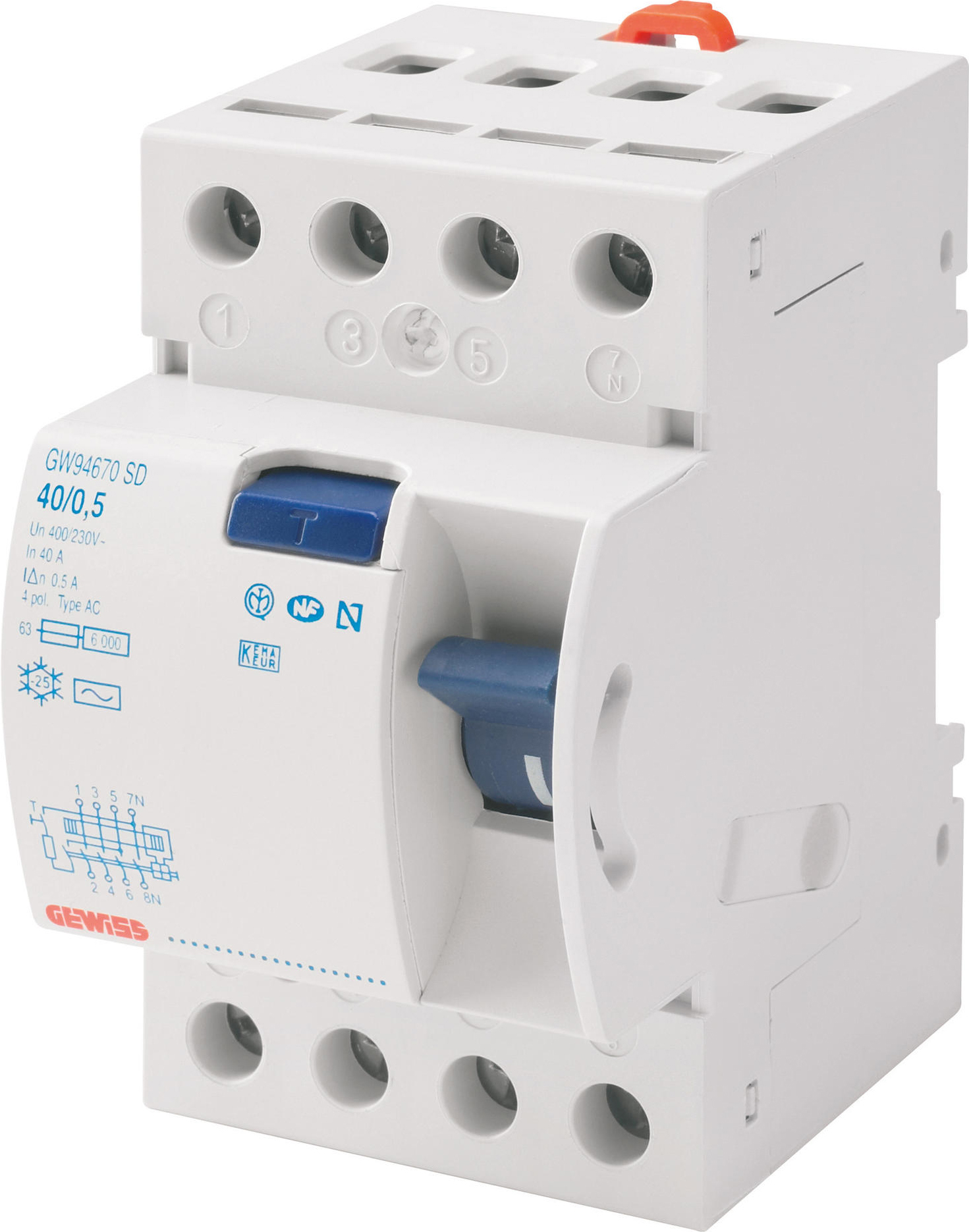 Gewiss FI-Schutzschalter 4-p, 40A, 30mA GW94897 Gewiss FI-Schutzschalter 4-p, 40A, 30mA GW94897
