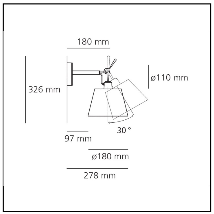 Artemide LED wall luminaire design decorative TOLOMEO PARETE STRUTT. X DIFF.180 – no lamp and lampshade included – 1183010A