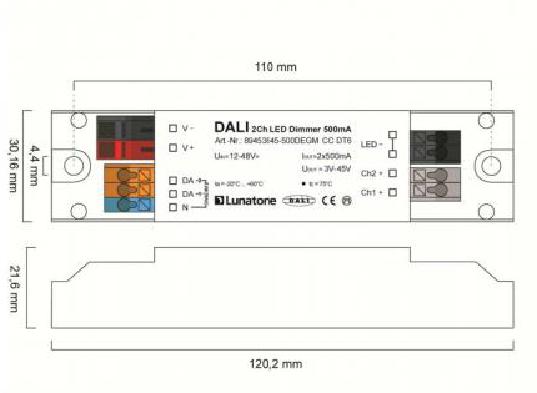 Lunatone LED-Dimmer DALI 2Ch CC 350 mA gem- Deckeneinwurf