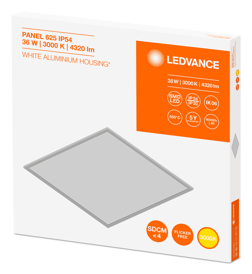 Ledvance LED panel luminaire PANEL 625 IP54 36 W 3000 K OP WT - 4058075149526