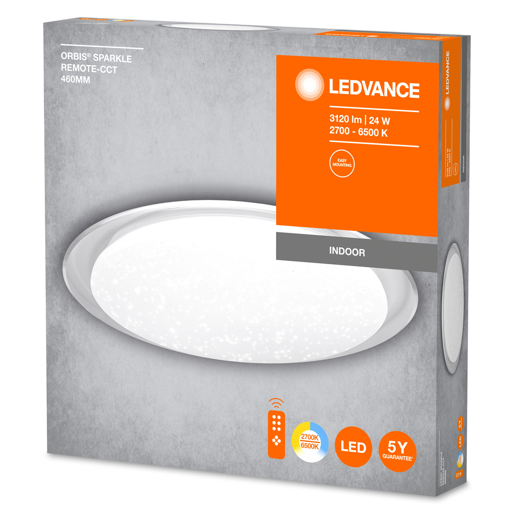 Ledvance LED-Deckenleuchte mit Glanzlichteffekt ORBIS SPARKLE 460MM 24W REMOTE-CCT – 4058075633179