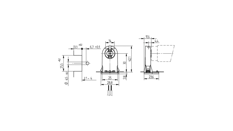 BJB G13 Push through lampholders 26.291.4011.50