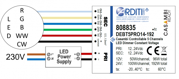 CASAMBI LED dimmer DEBT5PRO14-19 5-channel (configurable with CASAMBI lighting control system)