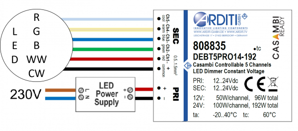 Casambi LED-Dimmer DEBT5PRO14-192 5-Kanal (konfigurierbar mit Casambi Lichtsteuerung) - 808835