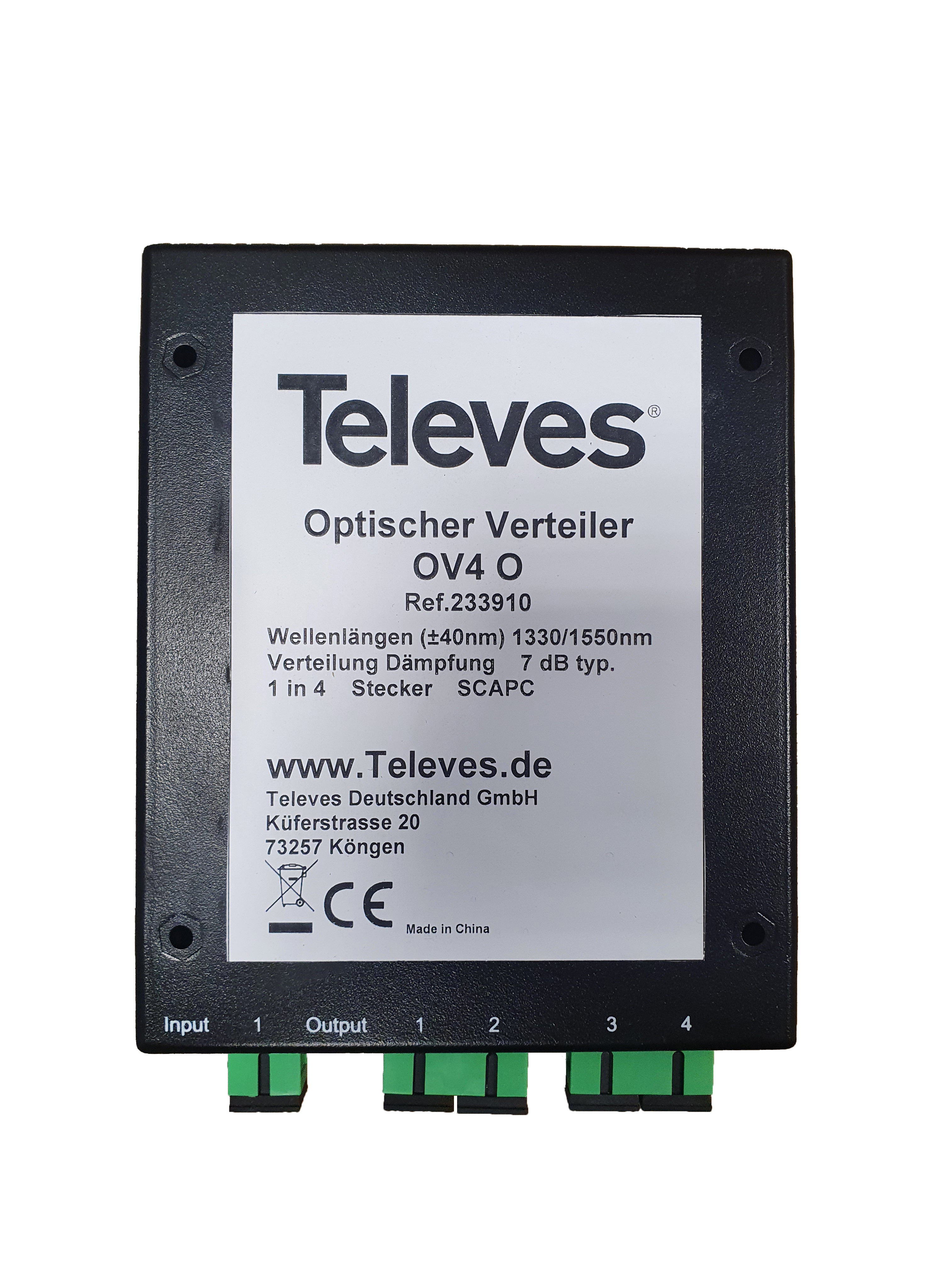Televes Optischer 4fach Verteiler 7dB, SC/APC OV4O