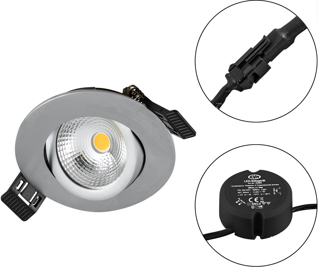 EVN Lichttechnik LED Einbauleuchte 230V 830, dim., chr.matt S061502