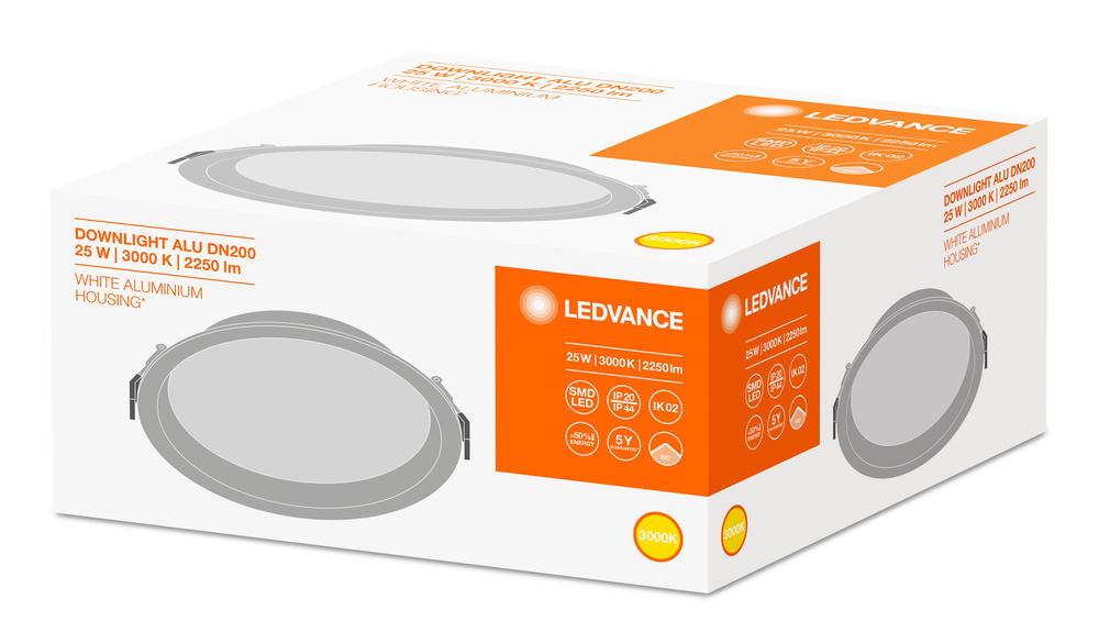 Ledvance LED downlight DOWNLIGHT ALU 200 25 W 3000 K IP44/IP20 WT - 4058075091498