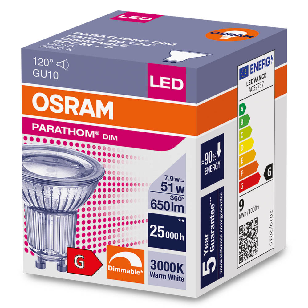 Ledvance LED-Leuchtmittel LED PAR16 DIM P 7.9W 930 GU10 – 4099854059094 – Ersatz für 51 W