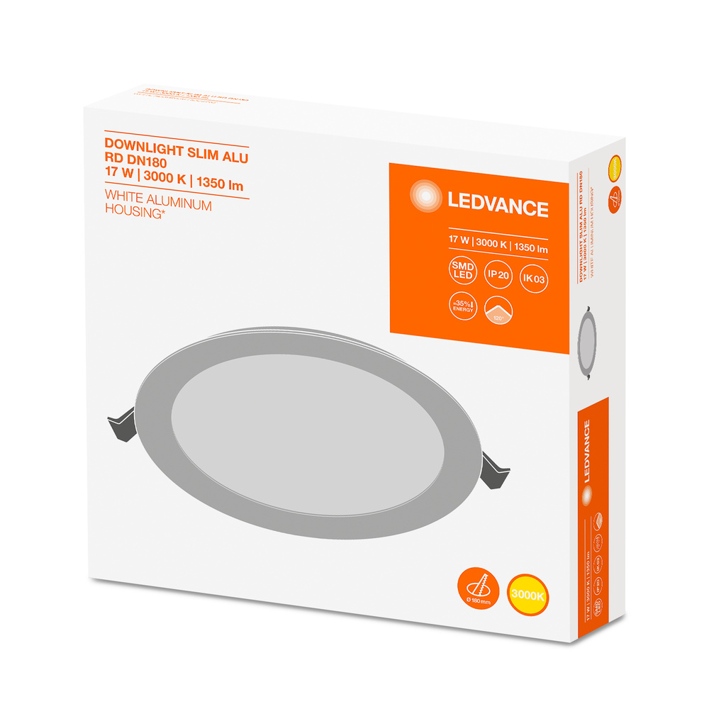 Ledvance LED-Downlight DOWNLIGHT SLIM ALU 180 17 W 3000 K WT