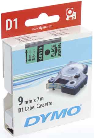 Newell Brands D1 Schriftband 9mm/7m schwarz auf grün 40919