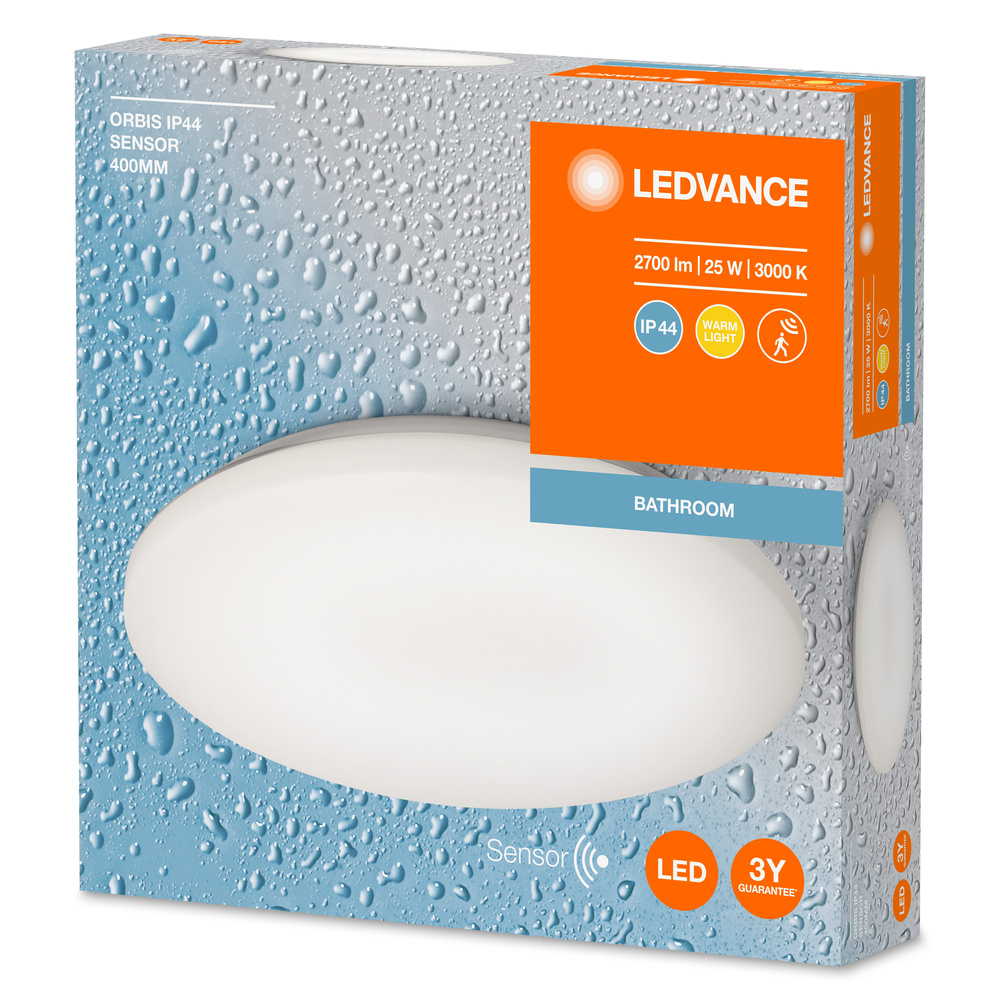 Ledvance LED-Deckenleuchte mit Sensor spritzwassergeschützt ORBIS IP44 400MM 25W 830 SENSOR  – 4058075651852