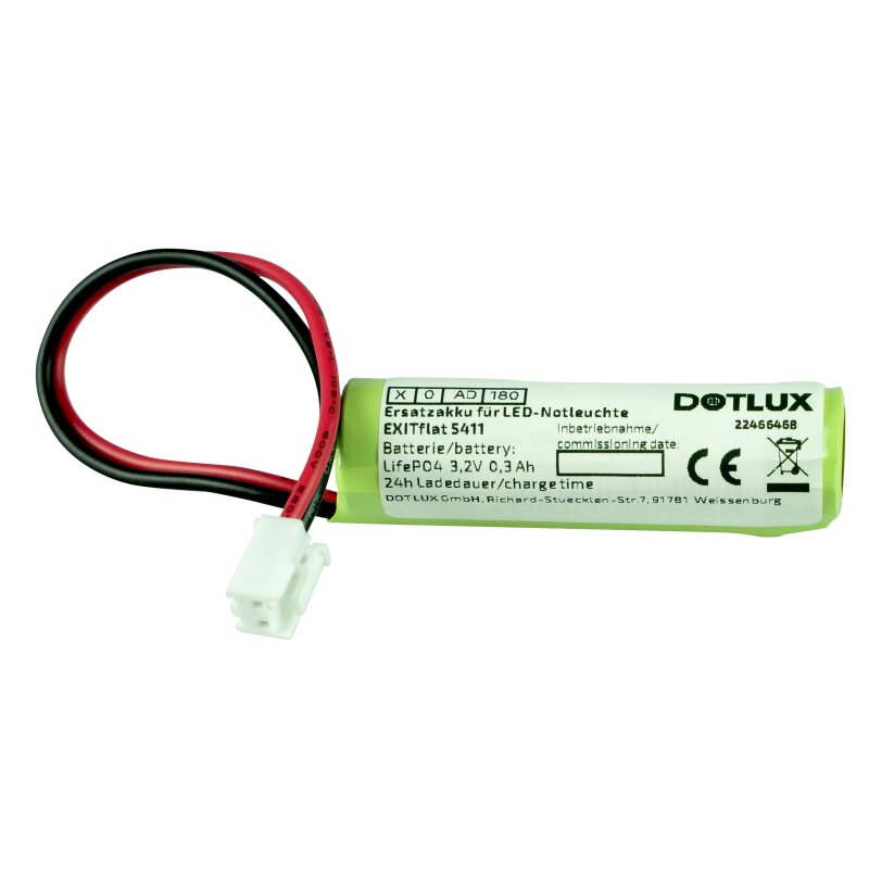 DOTLUX Ersatzakku fuer LED-Notleuchte EXITflat (Art.Nr. 5406) Li-FePO4 18650 3.2V 1500mAh - 5411