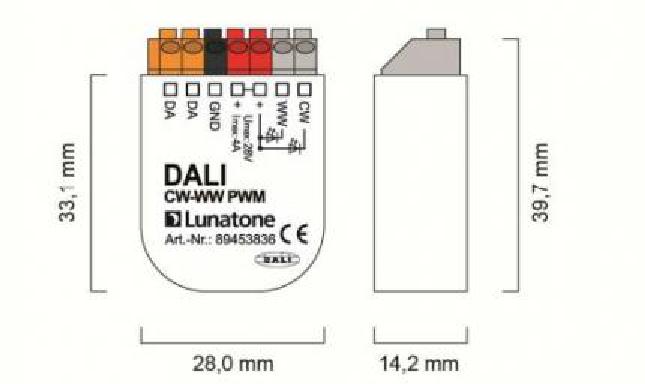 Lunatone Light Management DALI CW-WW LED Dimmer CV 4A flush mounting 40x28x15mm