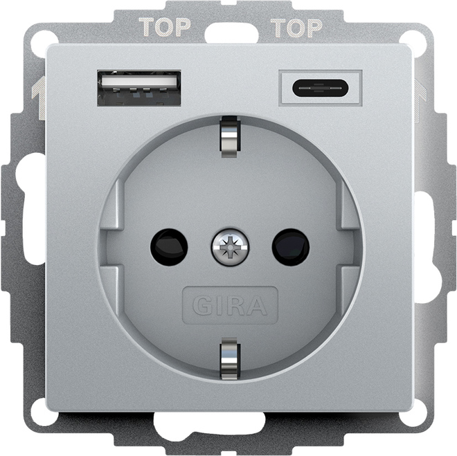 Gira Steckdose+USB Alu 245926 Gira Steckdose+USB Alu 245926