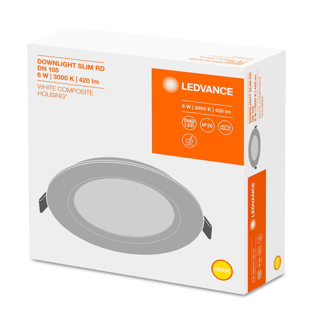 Ledvance LED downlight DOWNLIGHT SLIM ROUND 105 6 W 3000 K WT